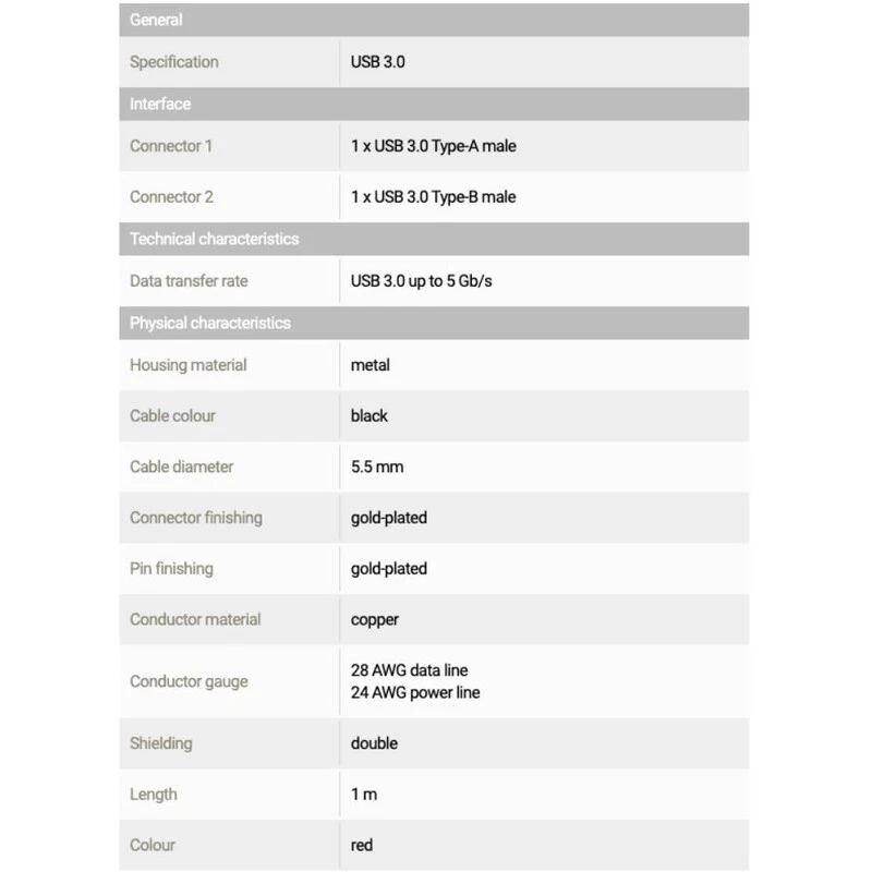 PegasusAstro USB-Cable Premium 1x USB3.0 Type-B 1m 3 PegasusAstro USB-Cable Premium 1x USB3.0 Type-B 1m - Image 3